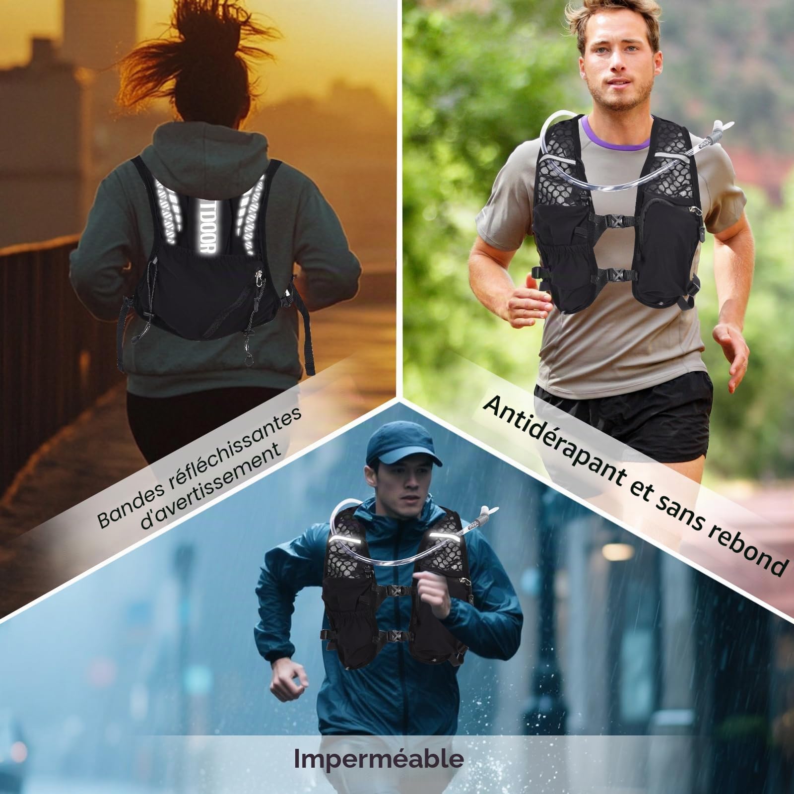 Sac à dos d'hydratation pour le cyclisme de plein air - Gilet de course à pied - 5 l - Respirant - Pour homme et femme - Avec sac à eau de 1,5 l