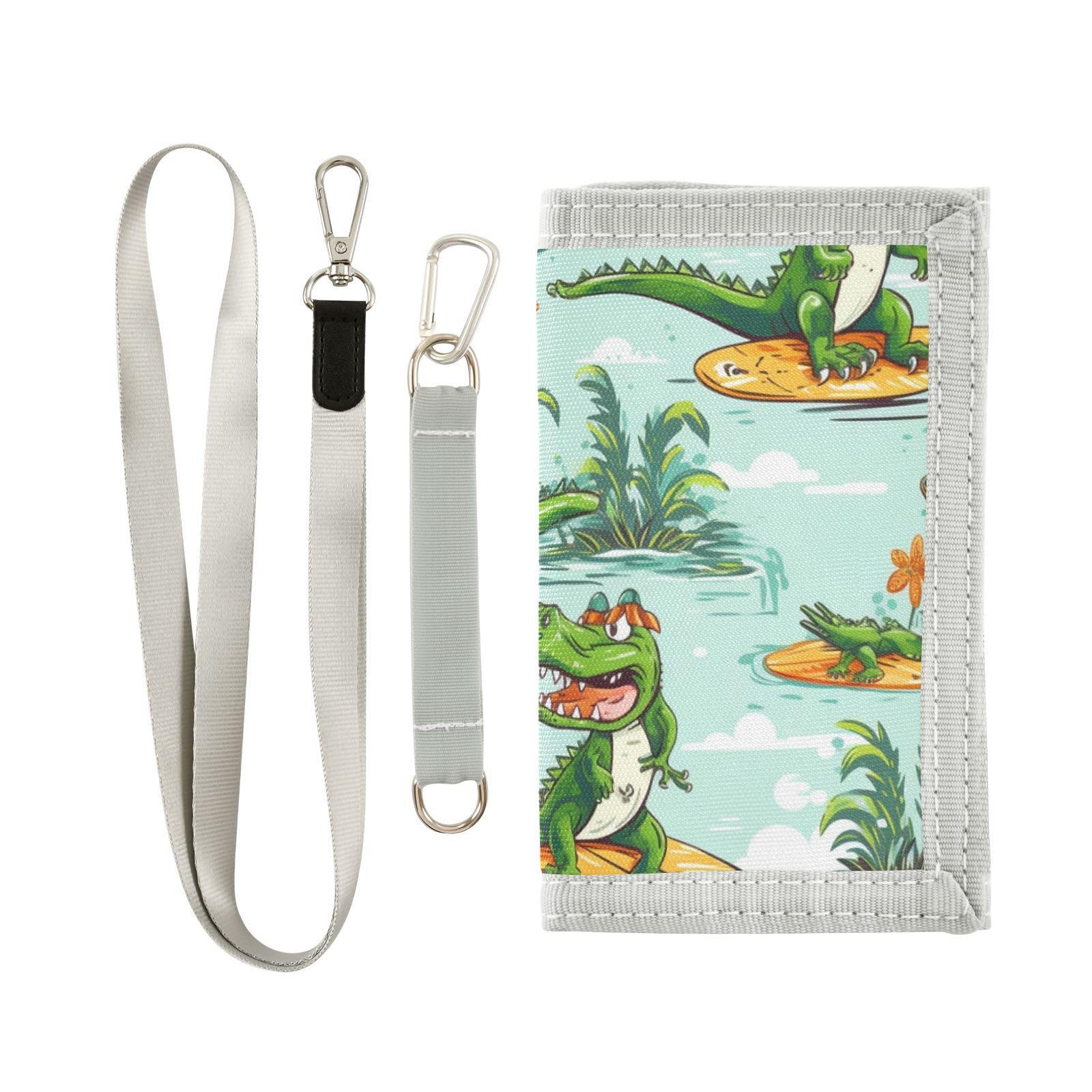 zyrtty Kids Wallets for Boys Girls Ages 4-18 Trifold, Beach Tropical Crocodile Green Wallet with Zippered Coin Pocket and Card Holders, Novelty Wallet for Childrens Birthday Gifts