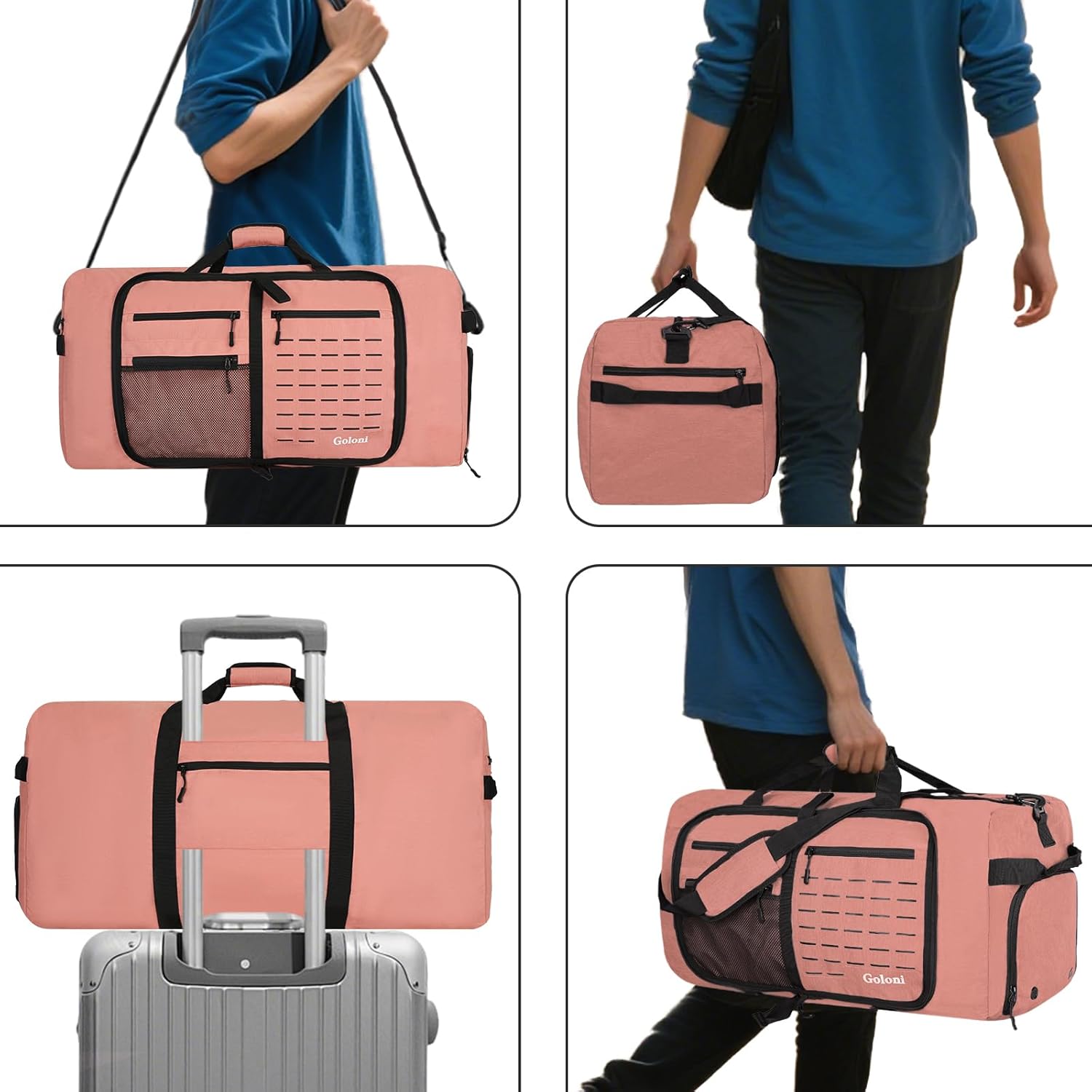 Foldable Travel Duffle Bag,Duffle Bag with Shoes Compartment and Adjustable Strap,Large Packable Travel Bags for Men Women,Waterproof Duffel Bag - Image 7