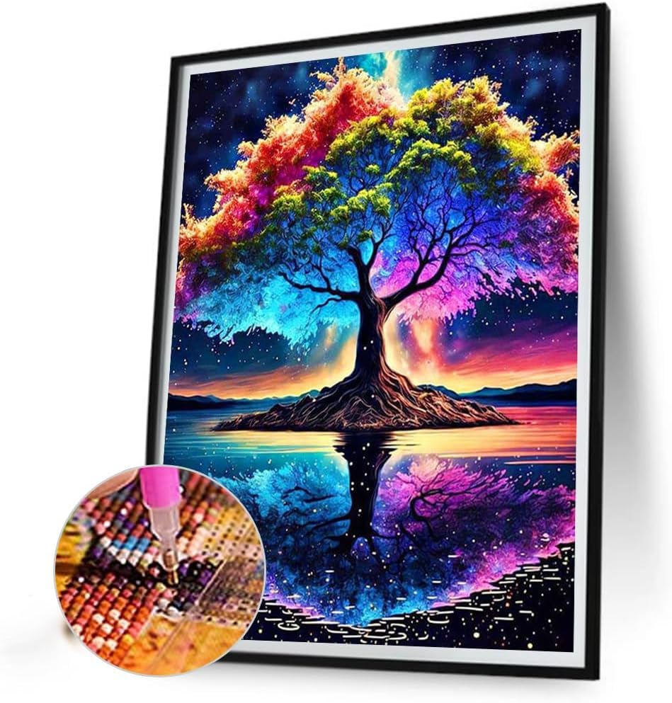 Image of Jasol Diamond Painting Kit, 40x30 Cms, Full Drill, 5D Crystals, Home Wall Decor Gift Set (Blessing Tree M45612)
