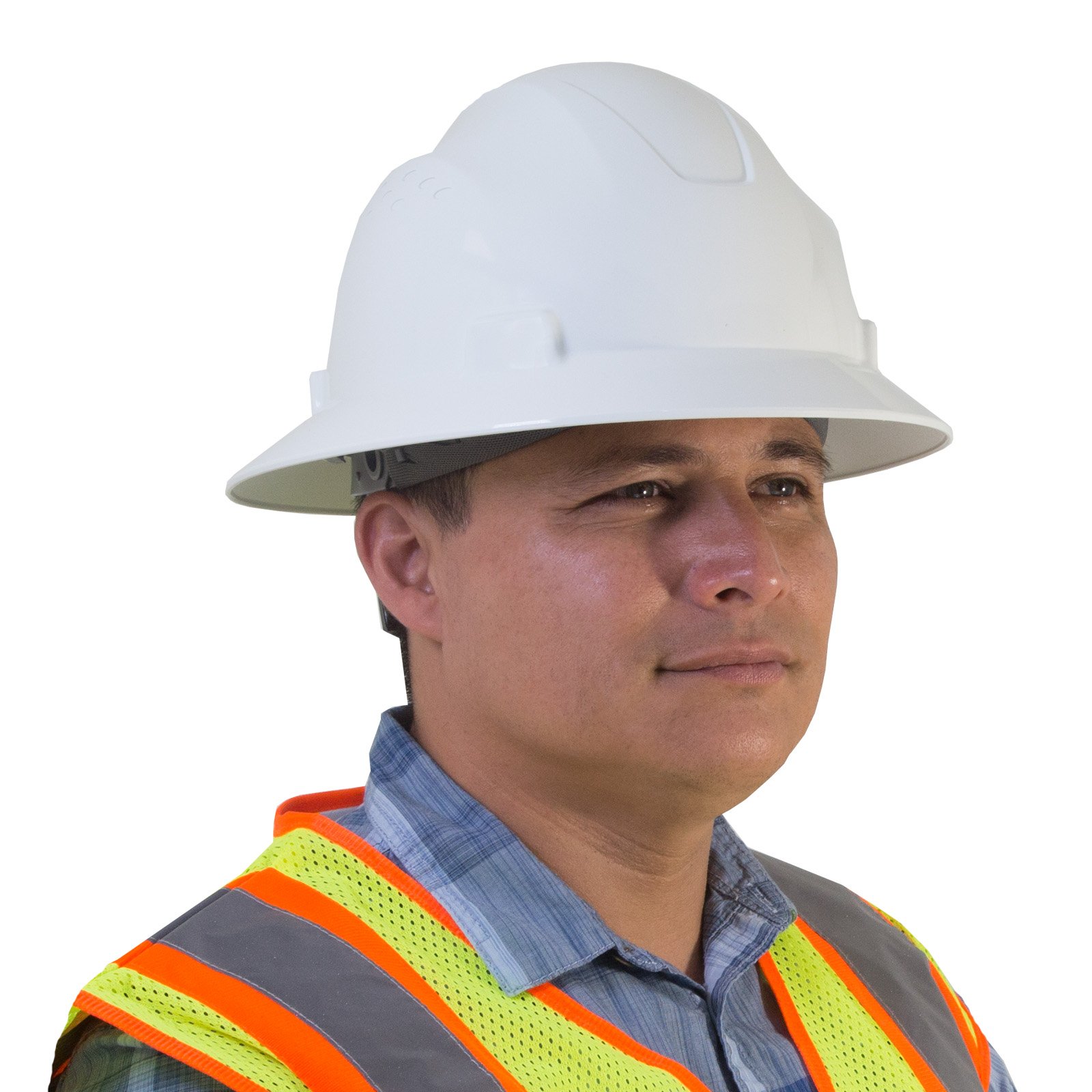 JORESTECH Casco de seguridad blanco HDPE de ala completa con suspensión de trinquete ajustable de 4 puntos para el trabajo, el hogar y protección general para la cabeza, cumple con ANSI Z89.1-14 HHAT