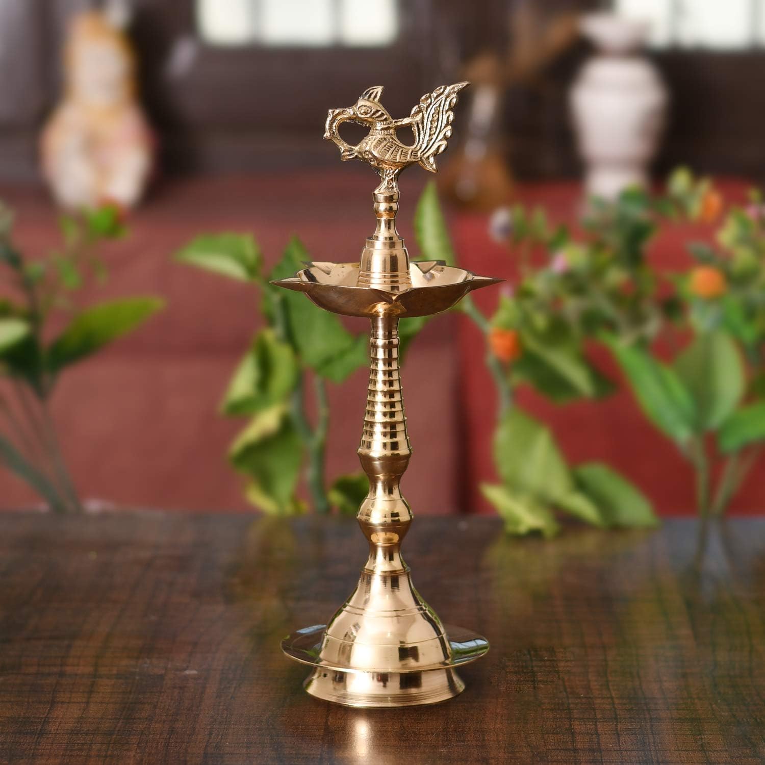 Brass Peacock Mahabharat Diya Oil Lamp (Golden, 10.5 X 3.5 Inches )