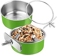 Esmorah 2-Pack Stainless Steel Bird Bowls with Clamp Holders - Durable Cage Feeders for Parakeets, Cockatiels, Conures, Budgies & Small Pets