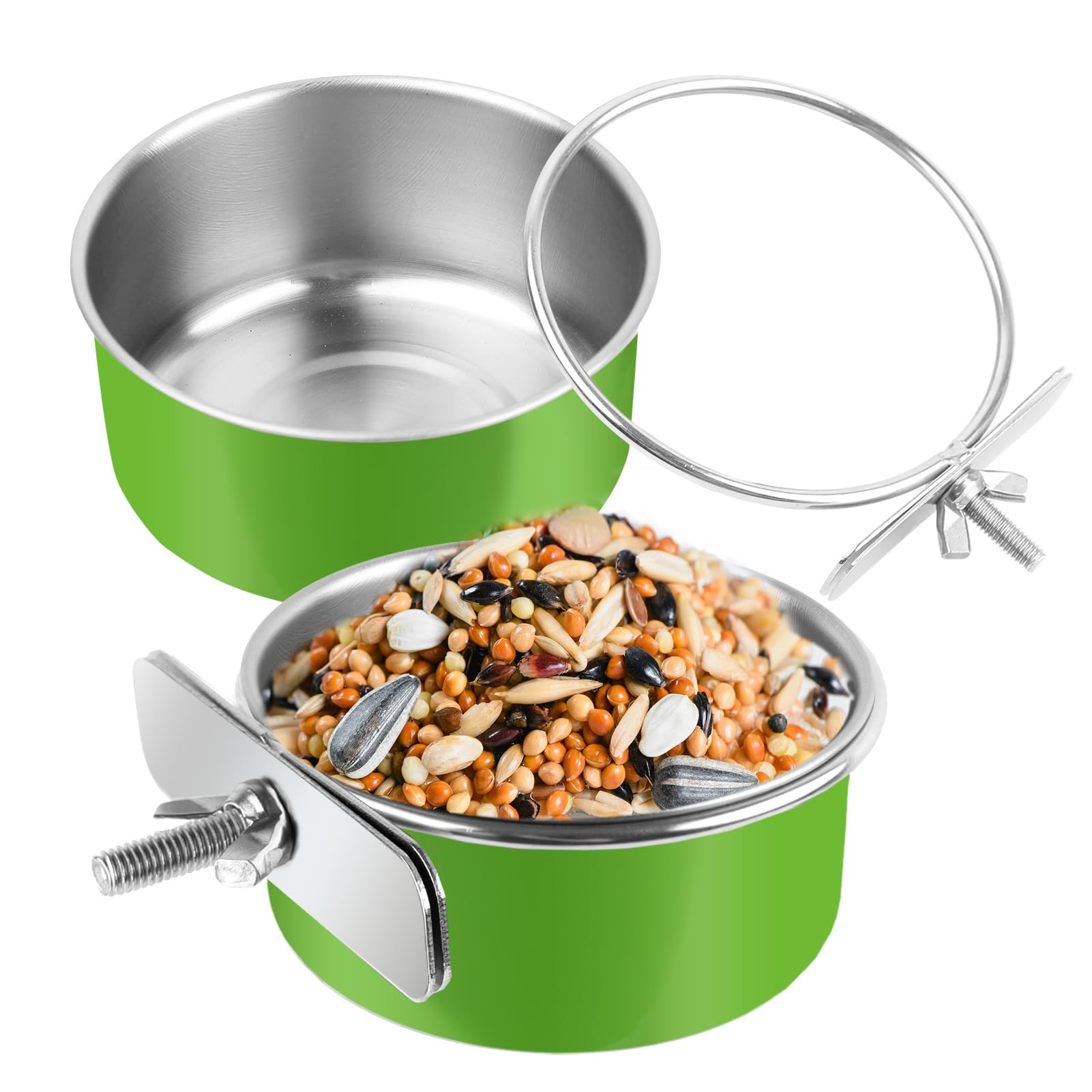 2 Pcs Stainless Steel Bird Bowls, Small Bird Food Dishes for Cage, Parrot Cage Feeder with Clamp Holder for Parakeet/Cockatiels/Conure/Budgies/Ferret/Small Animal