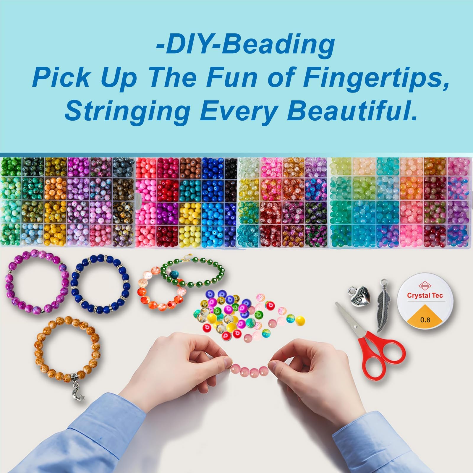 Perles en verre pour bracelets – Lot de perles colorées pour la fabrication de bijoux, perles pour travaux manuels et bracelets, perles en verre pour la fabrication de bijoux, perles pour la