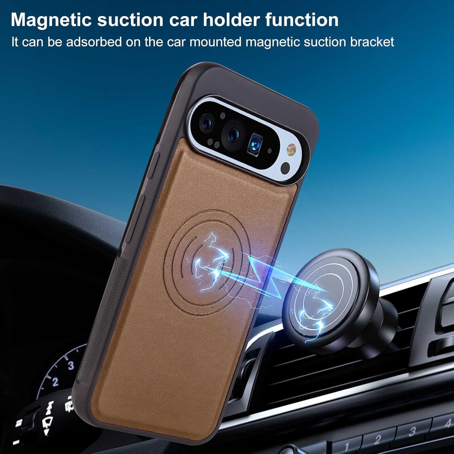 Wallet Case for Google Pixel 9/Pixel 9 Pro/Pixel 9 Pro XL,Leather RFID Blocking Case Detachable 2 in 1 Card Slot Car Mounted Magnetic Suction Cover,Purple,9 Pro XL