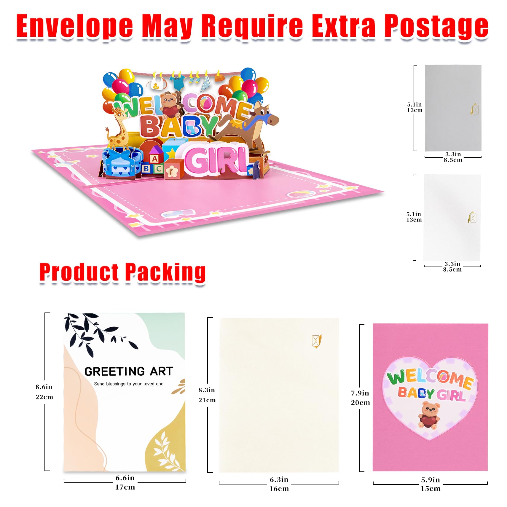 GREETING ART New Baby Girl Card, Pop Up Baby Shower Card for Girl Welcome New Baby Girl - Image 2