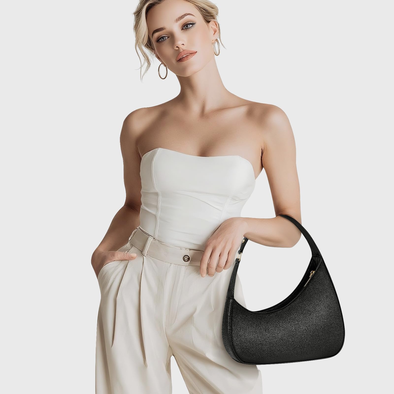 Borsa a tracolla Donna, Borsetta Donna e Borsa a tracolla Donna, Piccola borsa nera in pelle PU, Clutch a mezzaluna alla moda con cerniera, Borsa da sera per uscire