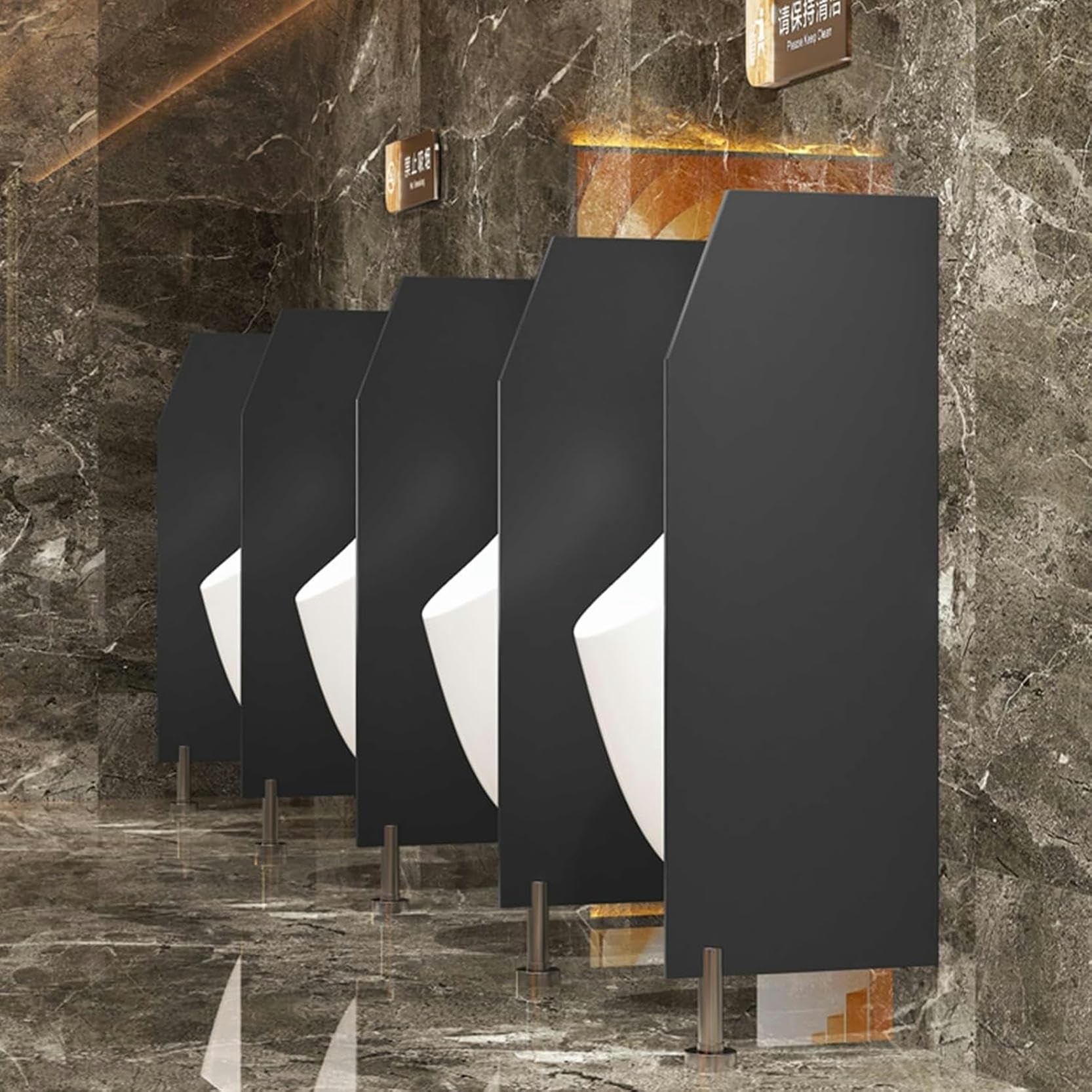 GTHTUHFD Stainless Steel Urinal Partition With Baffle Screen For Public Toilets,Black Floor