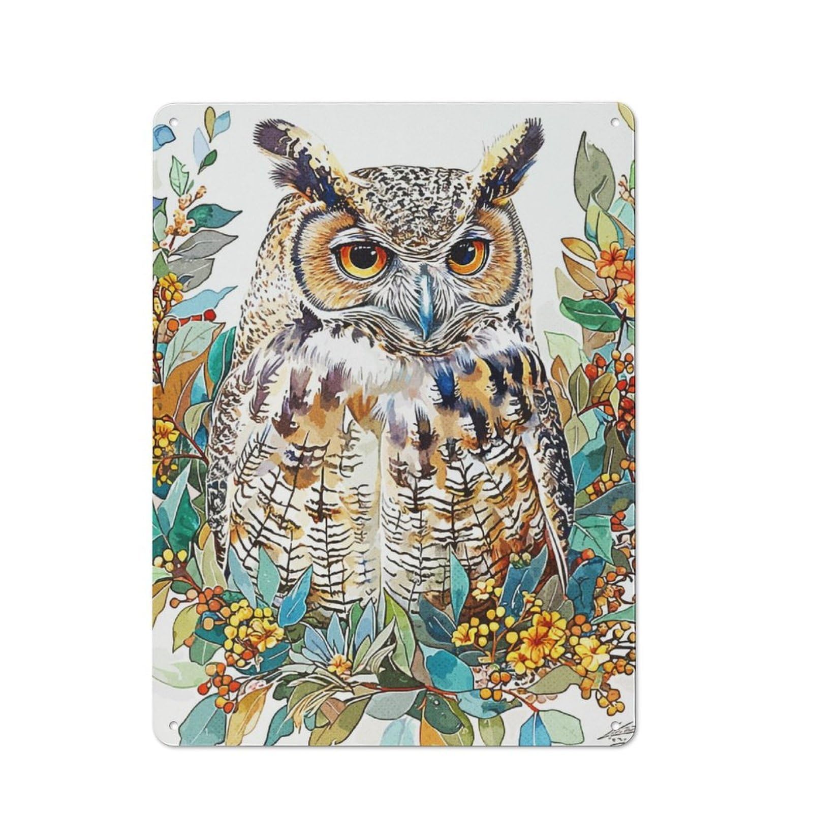 Junmoney Owl Natural Tin Sign 40X30cm With For Living Room Wall, Retro Decor, Gift Idea At Christmas For Living Room Decor Lovers