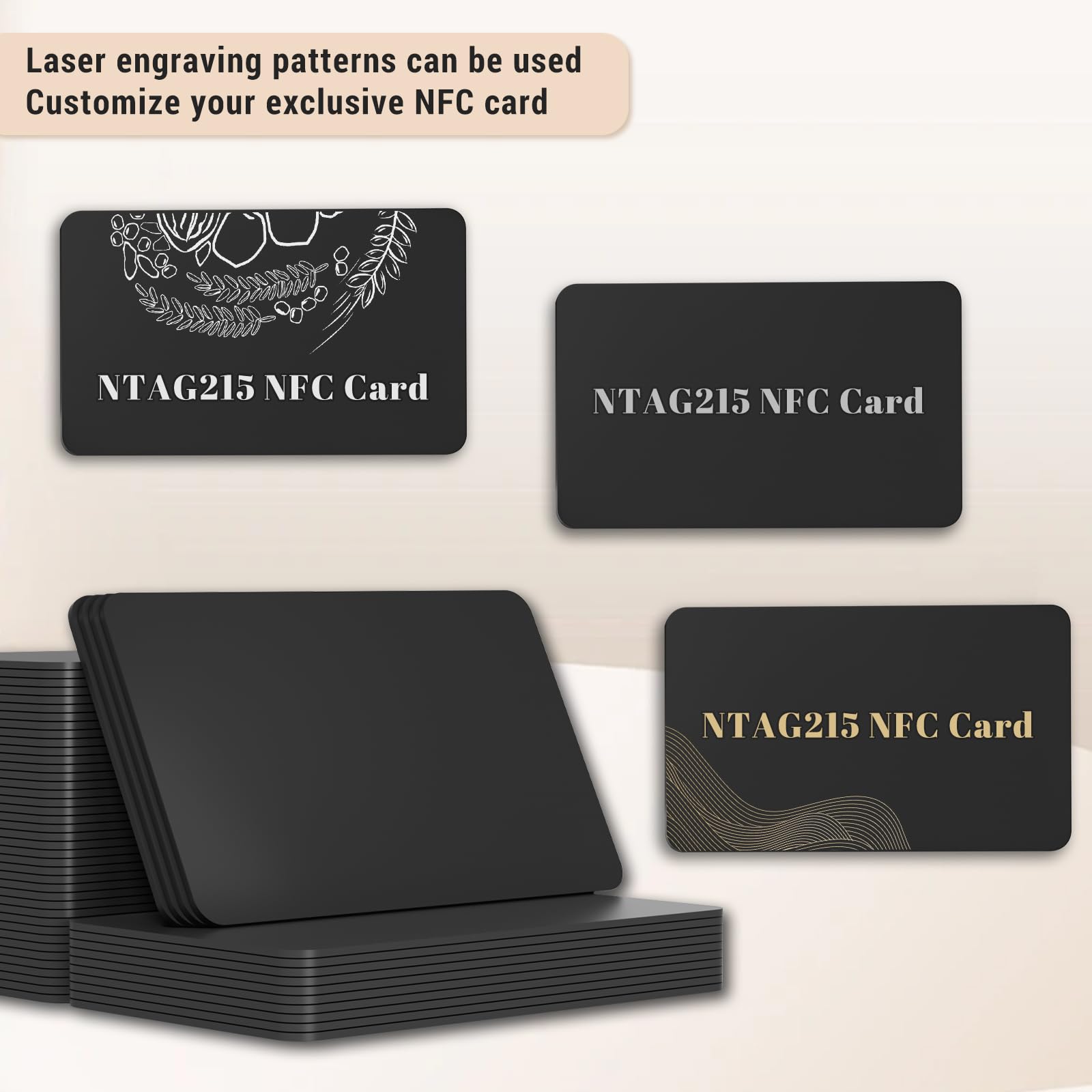 NTAG216 NFC-Karten – Schwarz, 868 Byte Speicher, kompatibel mit allen NFC-fähigen Smartphones und Geräten, 50 Stück