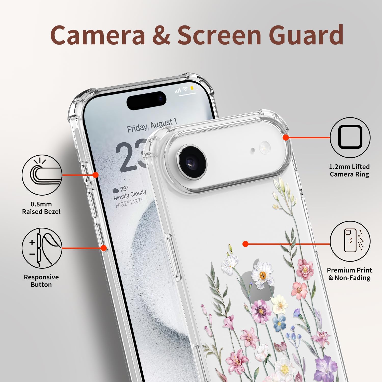 for iPhone 17 Air Case ,[3 in 1]with Screen Protector & Camera Lens Protector, Flower Pattern Design,Clear Soft Shockproof Slim Floral Phone Cover for Women Girls 2025 6.5" (Blooming Flowerets) - Image 4