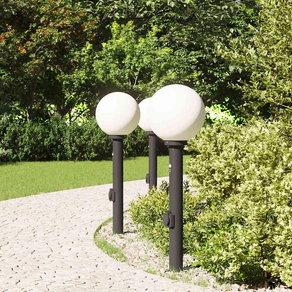 Lampadari con sensore e presa, 3 pezzi, 80 cm, in acciaio inox, nero, IP44, illuminazione esterna con sensore di movimento, per giardino, terrazza, sentiero, vialetto e veranda