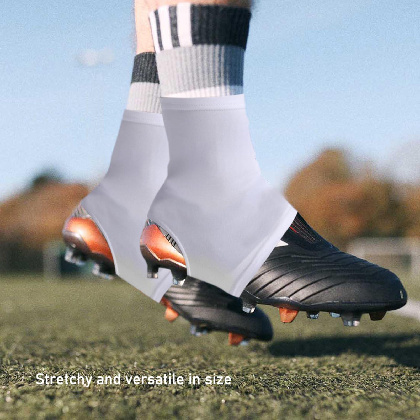 VEAREAR Football Spats Cleat Covers, 1 Pair Football Spats for Cleats, Non-Slip Cleat Sleeves for Soccer, Baseball, Softball, Fit for Youth, Adults (White)