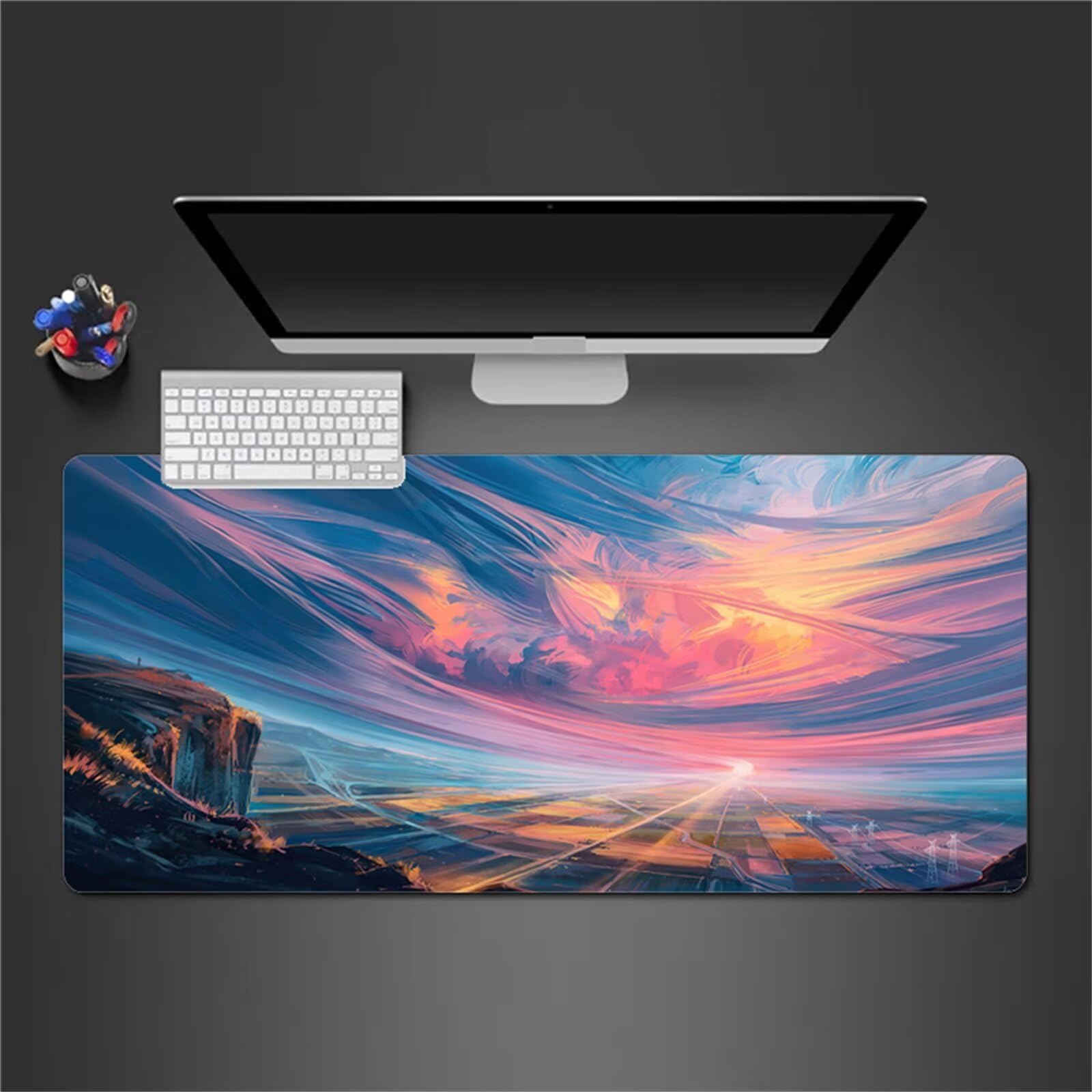 Podkładka pod mysz do gier, abstrakcyjny krajobraz, duża podkładka pod mysz XXL, 70 x 40 x 0,3 cm, nadająca się do prania, podkładka na biurko na laptopa, z antypoślizgową gumową podstawą,