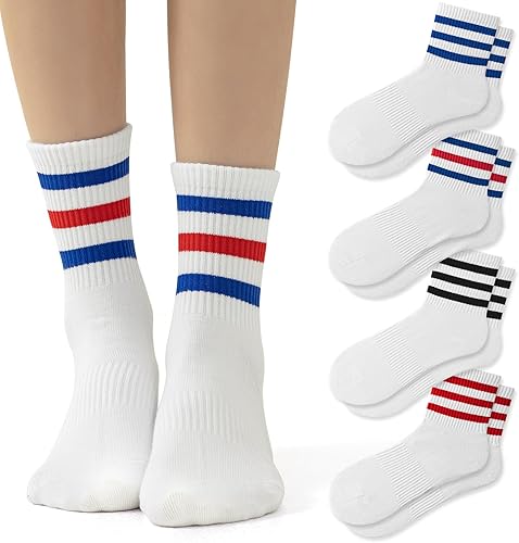 4 pares de calcetines a rayas para mujer, calcetines deportivos retro de algodón, elásticos, calcetines novedosos, unisex, multicolor