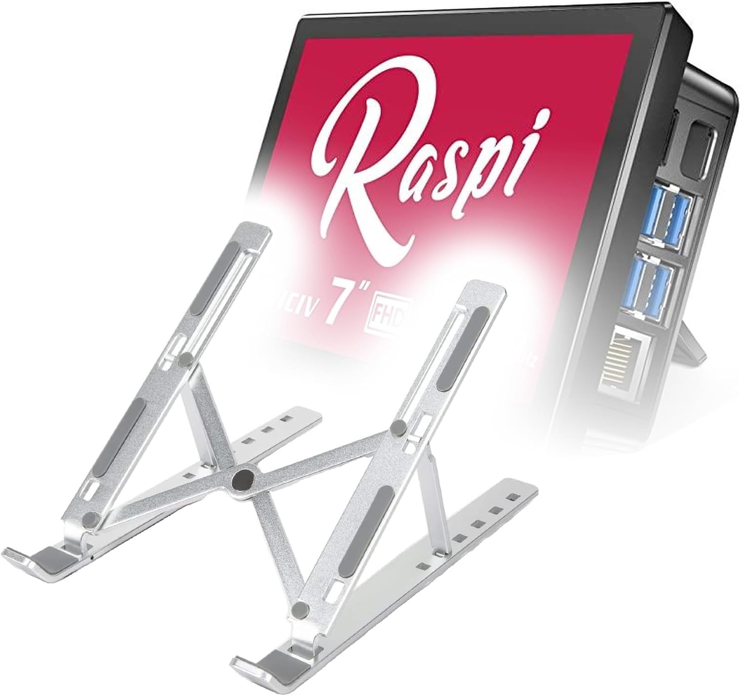 BoxWave Stand and Mount Compatible with UPERFECT Raspberry Pi Touchscreen Monitor UP-MDS-101B06 (10.1 in) - Compact QuickSwitch Stand, Portable Multi Angle Viewing Foldable Riser - Metallic Silver