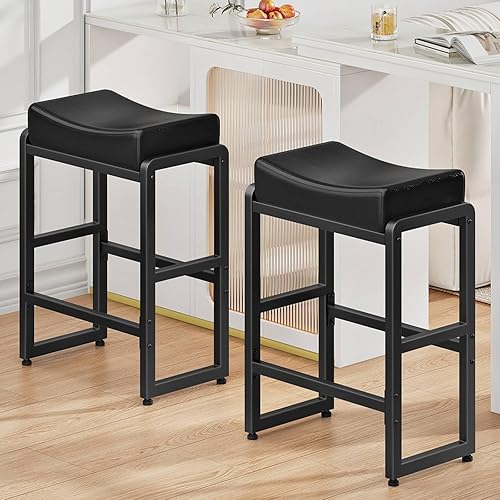 Bar Stools Set of 2, Counter Height Bar Stools, Saddle