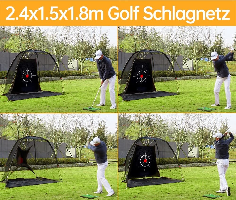 Kapler Golf Übungsnetz 240x180x150 cm: Golfnetz für Garten & Indoor, Tragbares Schlagnetz mit Zielscheibe & Tragetasche, Robustes Driving Set
