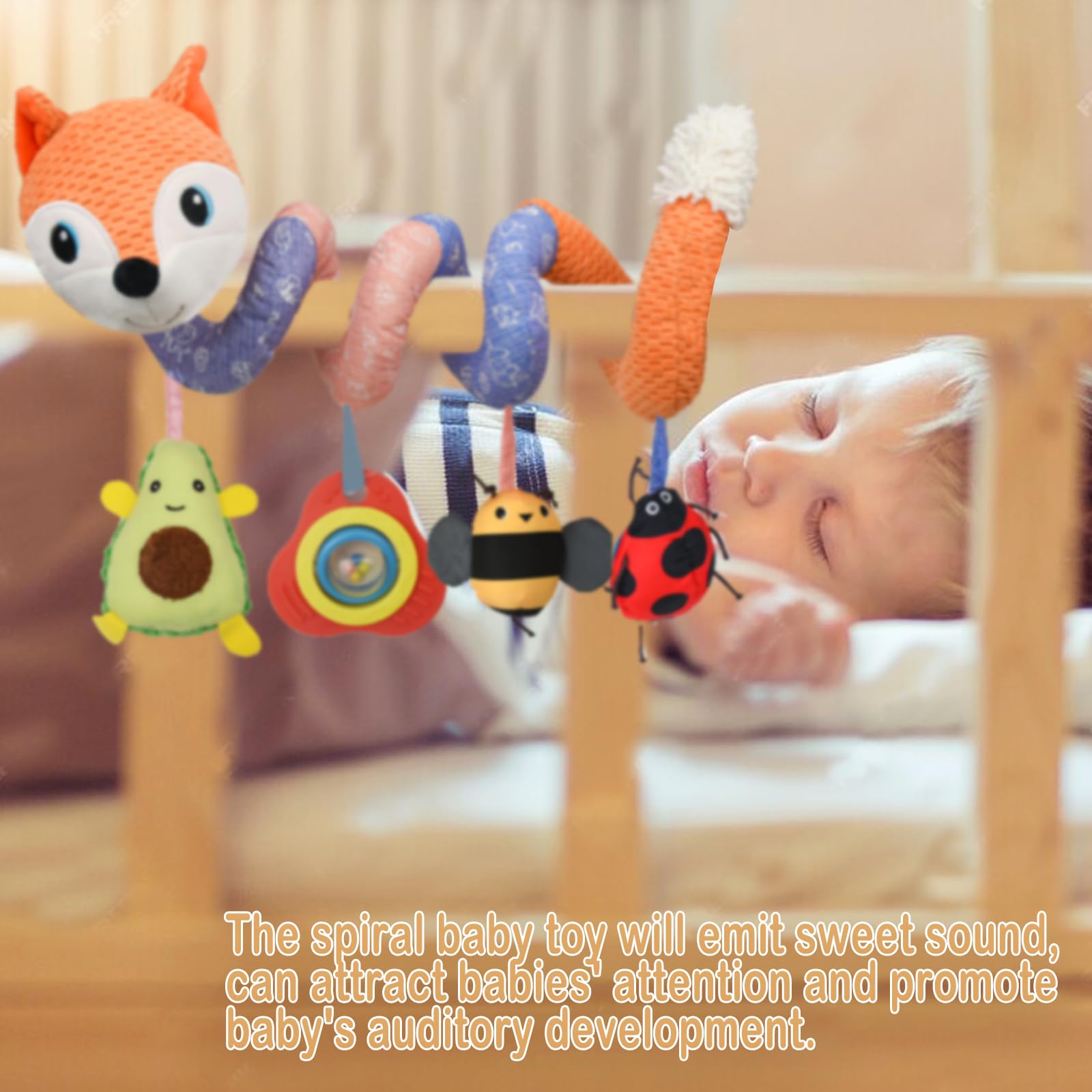 Spirale D’activité Pour Poussette Bébé – Jouet Sensoriel 0+ Mois Avec Musique, Miroir, Hochet Et Couineur – Attache Facile, Sans BPA – Gris
