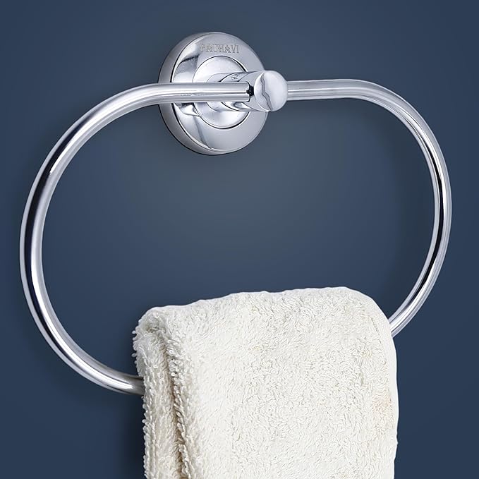 Stainless Steel Towel Holder for Bathroom | Wash Basin | Towel Hanger | Napkin Holder for Wash Basin | Towel Ring| Bathroom Accessories (Oval, Chrome Finish, Pack of 2)