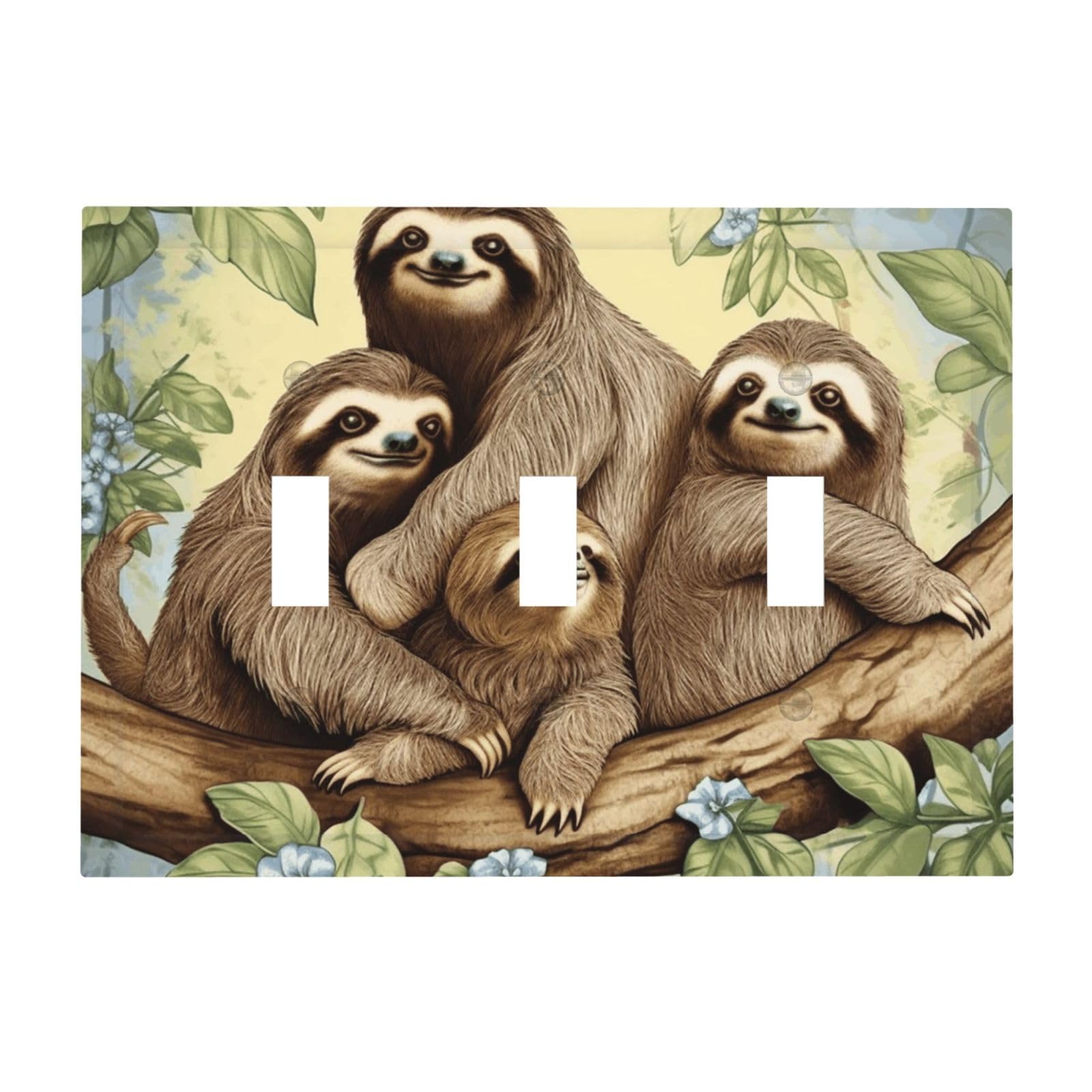 Kloph Sloth Family Decorator Light Switch Covers Wall Plate 3-Gang Mid Size 6.7" X 4.8" Triple Toggle Switch Wallplate Decorative 3 Gang Wall Switch Plate Covers Polycarbonate Thermoplastic