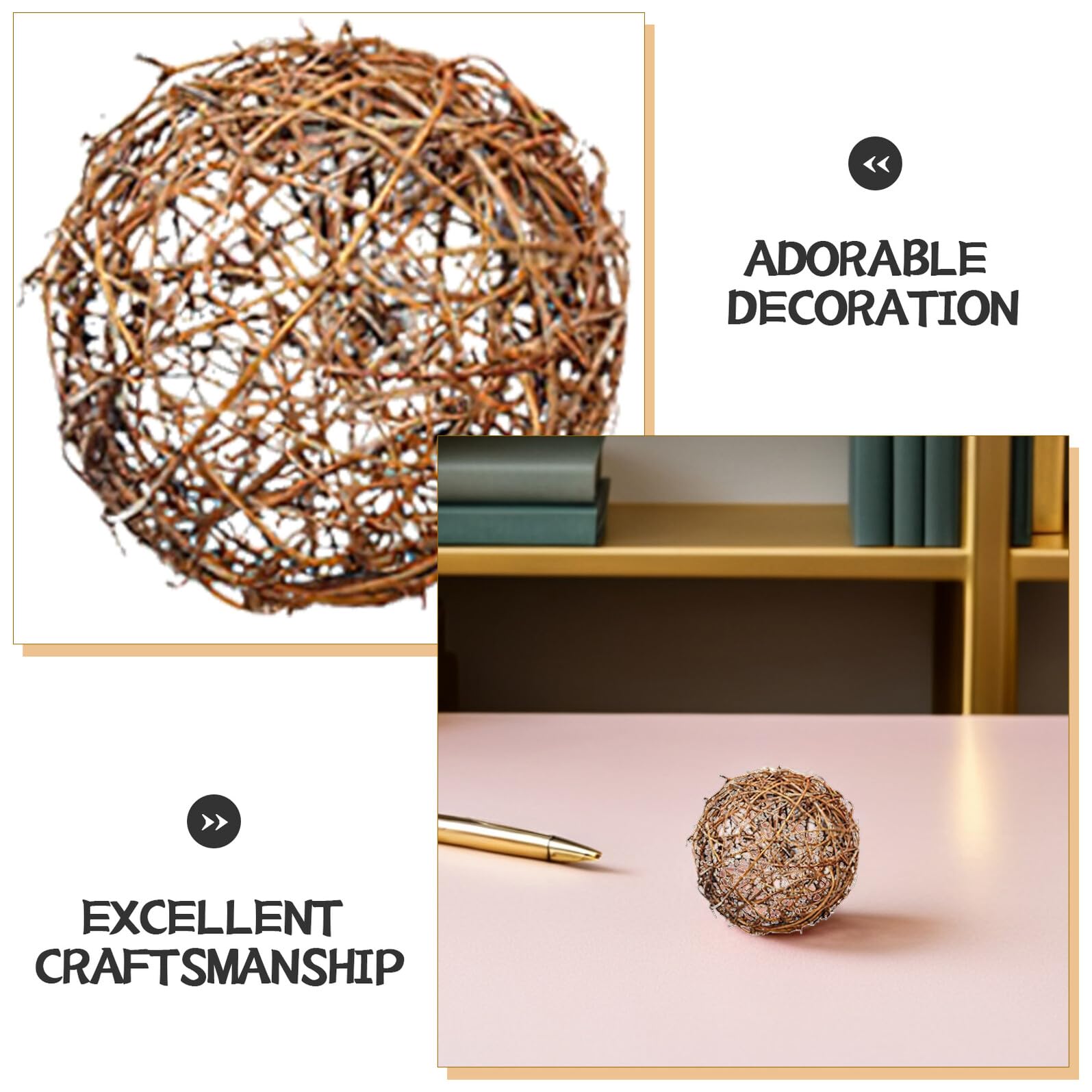 ULTECHNOVO 10 Palline Decorative in Rattan da Appendere 10Pezzi per Natale e Matrimonio, Ornamenti Naturali per Bar, caffè e Decorazioni Domestiche