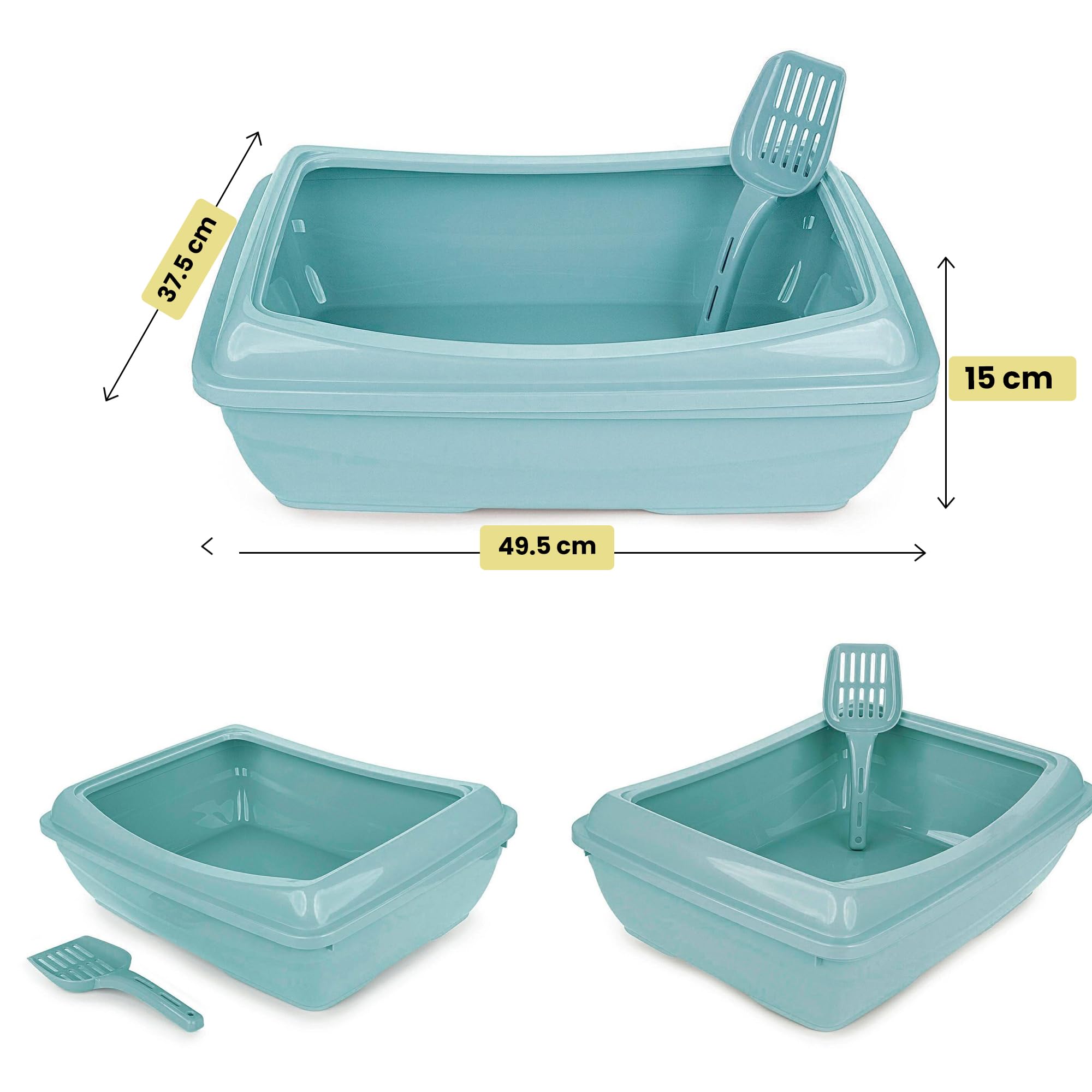 HAPPET Kuweta dla Kota PRIMAL z Ramką i Łopatką 49,5x37,5x15 cm Fioletowa – Praktyczna, Trwała i Łatwa w Czyszczeniu – Otwarta Kuweta z Ramką dla Komfortu i Higieny Kota