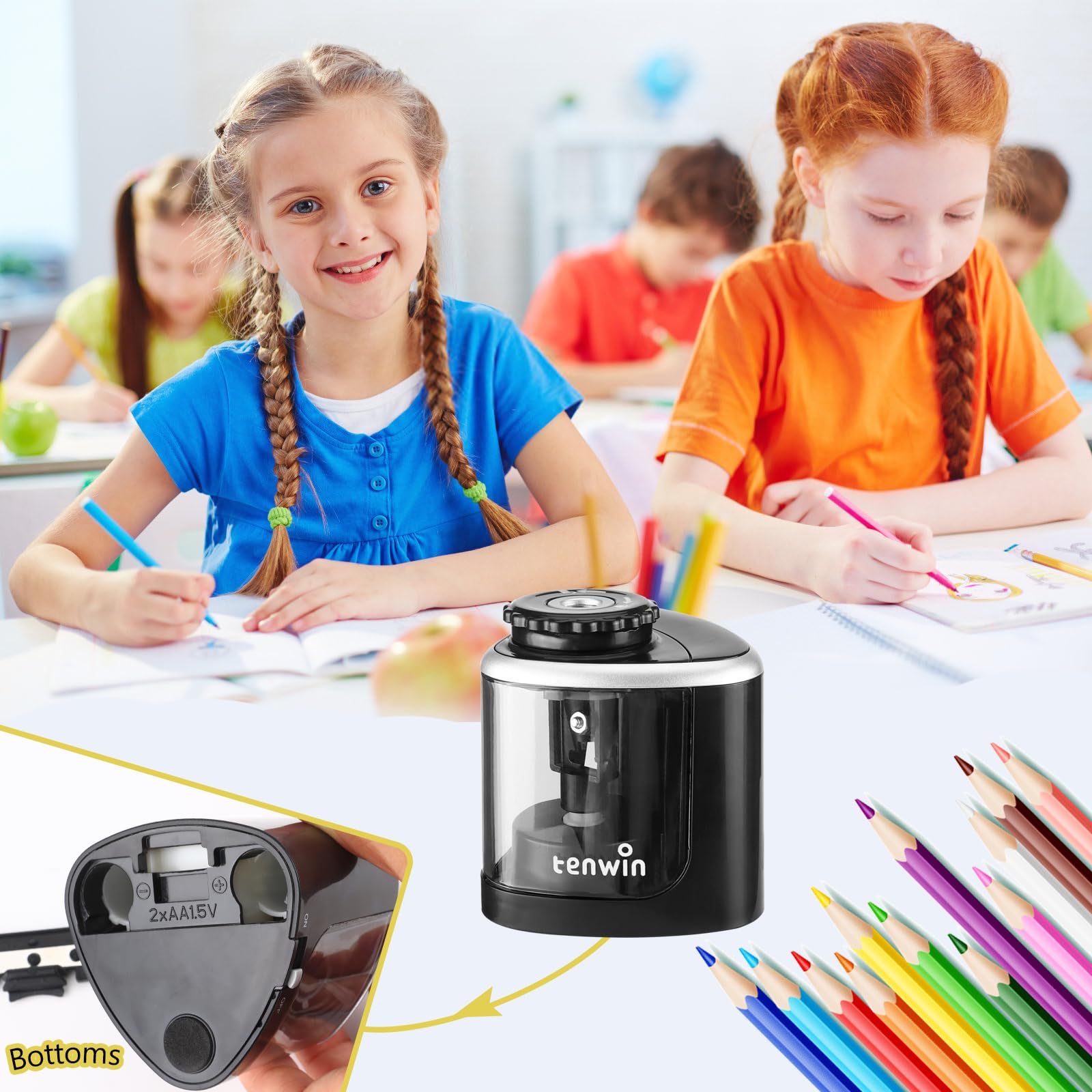 Temperamatite Elettrico USB E A Batteria - Automatico Per Matite 6-8mm, Con Lama Di Ricambio, Blu - Foto 6