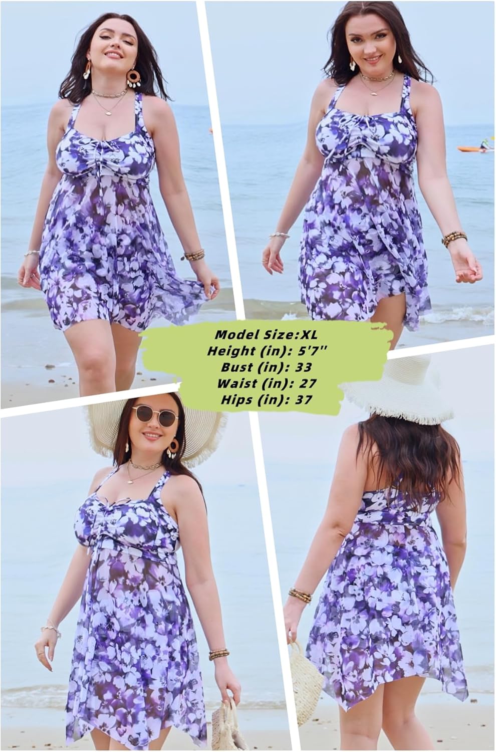 Daci Plus Size Two Piece Swim Dress with Shorts for Women Mesh Swimsuits Flowy Bathing Suits - Image 6