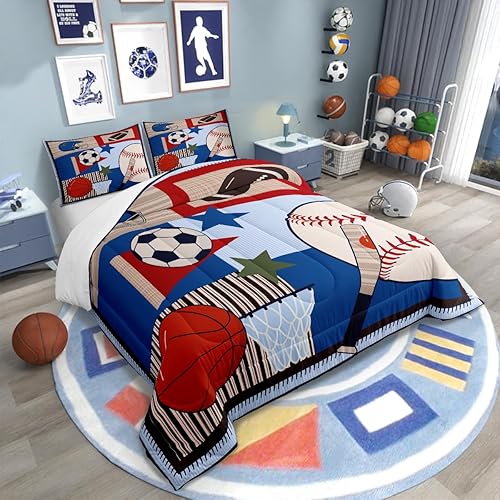 Miniatura 217 de Castle Fairy Juego de ropa de cama de béisbol, tamaño matrimonial, juego de edredón de 3 piezas para niños, niños, adolescentes, decoración