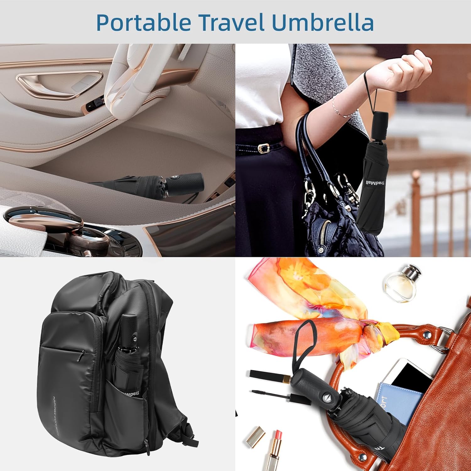 TradMall 2 Pack Travel Umbrella, Double Vented Canopy Windproof Automatic Strong Compact Folding Umbrellas for Rain Women and Men - Image 5
