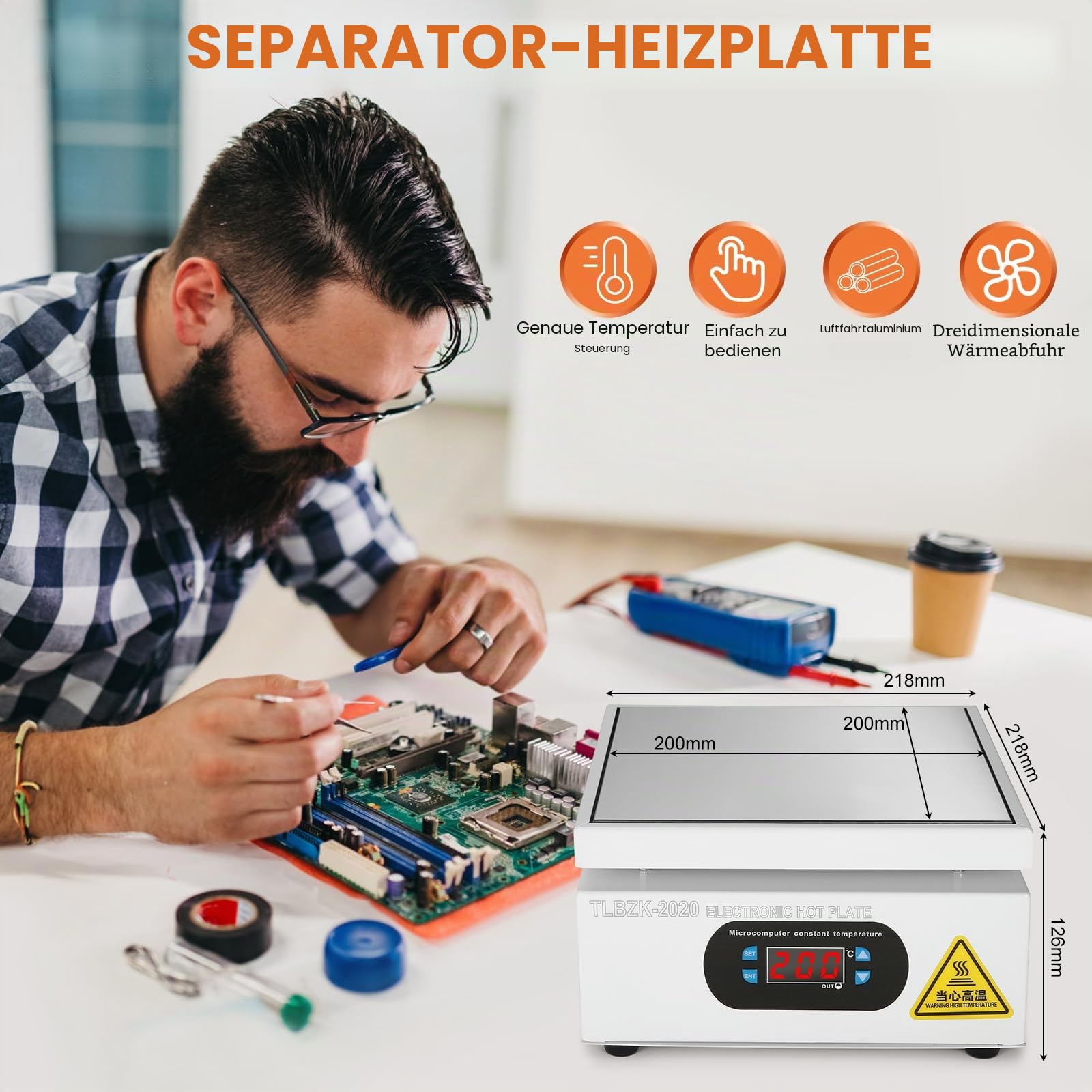 Heizplatte 700 W 220 V 200 x 200 mm für Lötstation LED-Mikrocomputer Labor