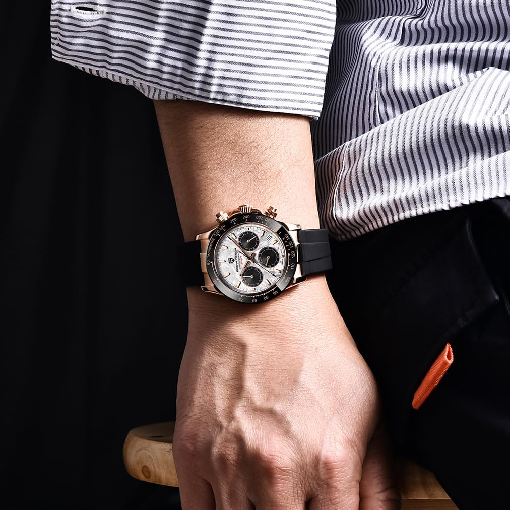 CEYADG Pagani Design Watches for Men Daytona Homage Quartz Chronograph Watch Japan VK63 Movement Ceramic Bezel Screw Down Crown Waterproof Sport Rubber Strap Mens Watches