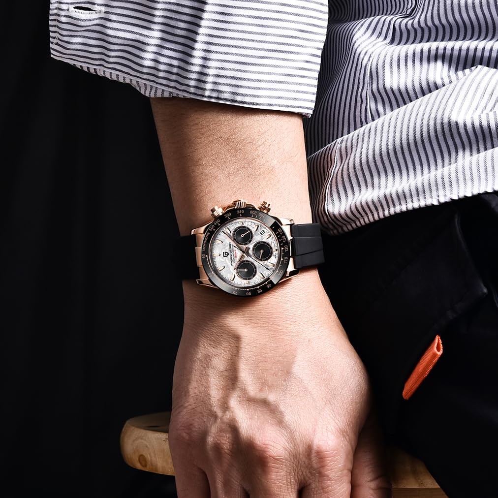 PAGRNE DESIGN Orologio cronografo al quarzo Homage, VK63 Movimento Luneta in ceramica Impermeabile Sport Cinturino in gomma Orologi da polso uomini
