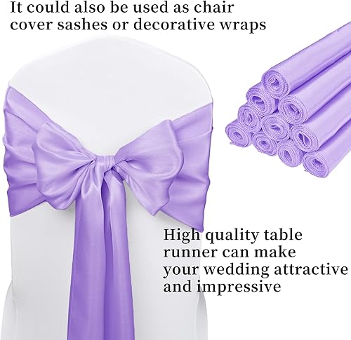 Miniatura 3 de Paquete de 10 caminos de mesa de satén de alta calidad lavanda de 12 x 108 pulgadas de largo para bodas, decoraciones para fiestas de cumpleaños,