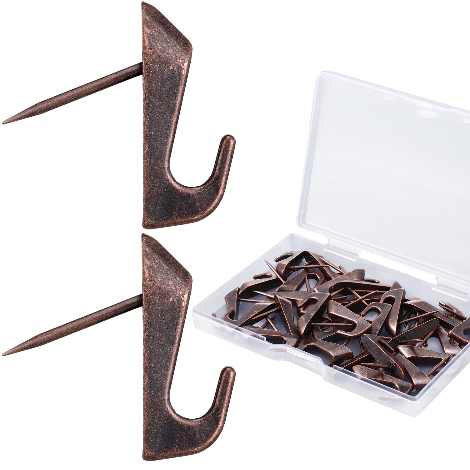 Hotop 30 Pcs Push Pin Hooks 20 Lbs Picture Hanger, Red Bronze