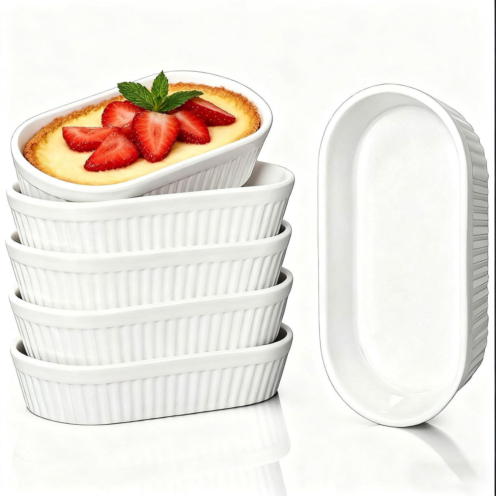 Ciotoline per crème brûlée, 6x forma per sformati in ceramica piccola, 16 * 8 * 3 cm, ciotole per soufflé per dessert, muffin, paste, mini forma per sformati per forno, microonde