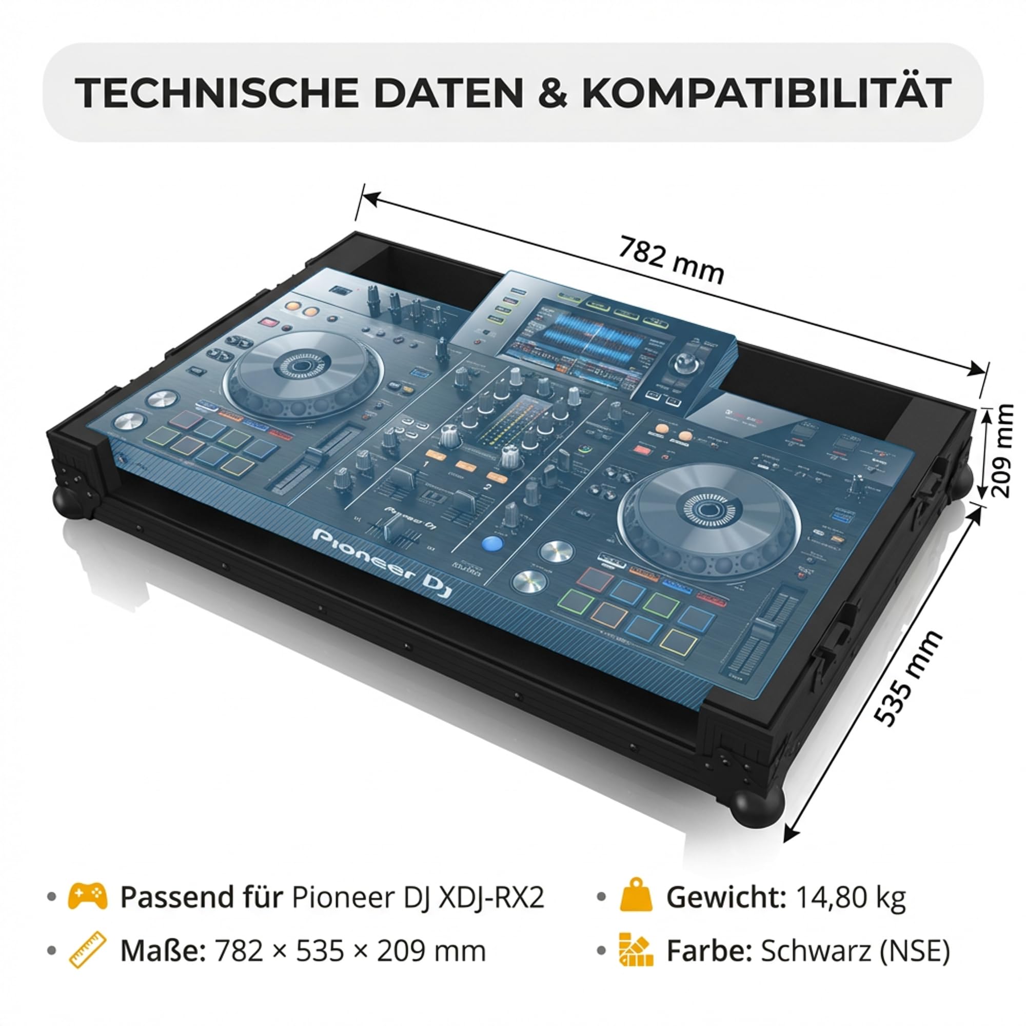 Zomo Flightcase P-XDJ-RX2 NSE – kompatibel mit Pioneer DJ XDJ-RX2 – DJ Equipment Case 782 × 535 × 209 mm – Schwarz – Robustes Sperrholz