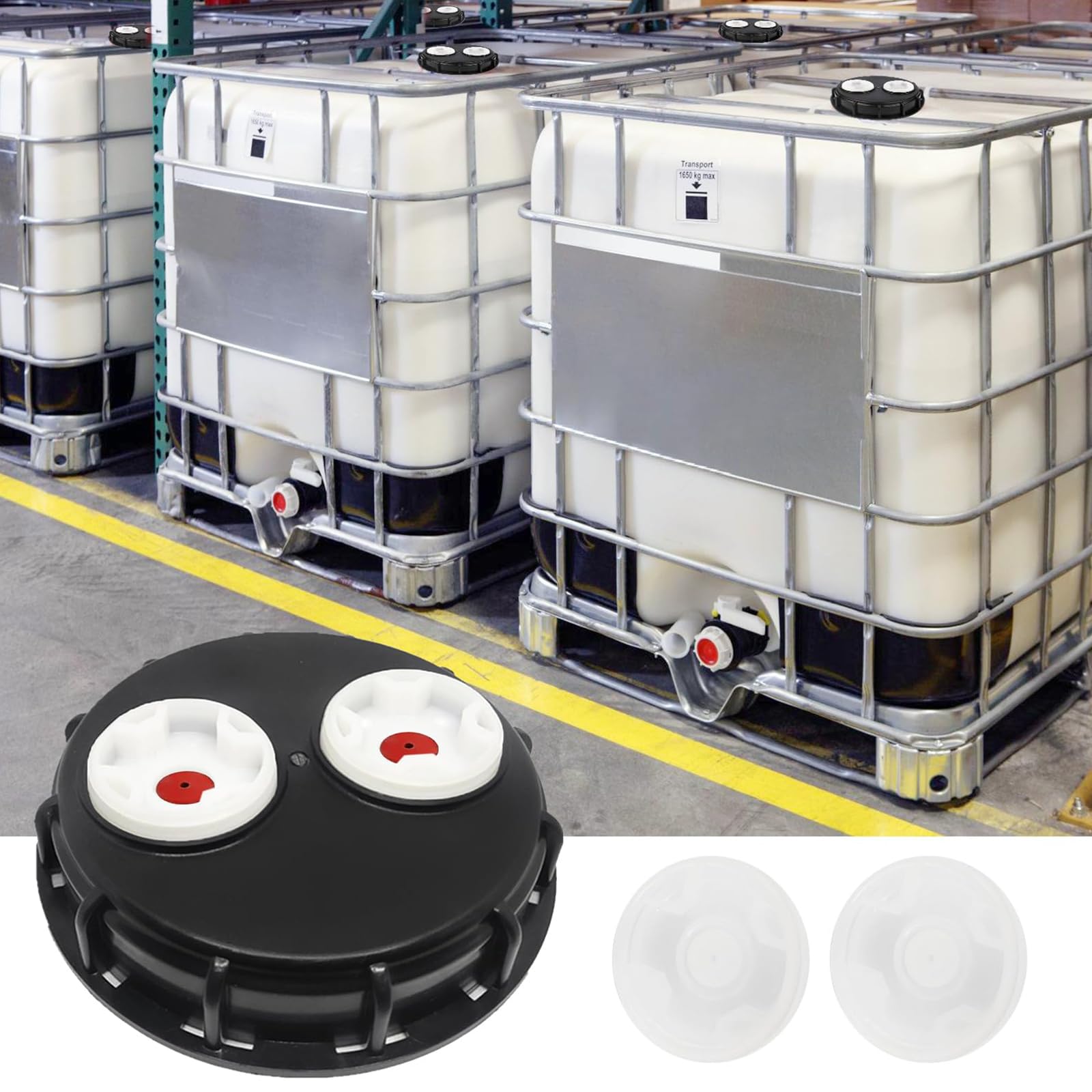 IBC Bouchons de Réservoir 163 mm, 2 Pièces IBC Couvercle de Réservoir Ventilé avec Double Aération, Bouchon de Réservoir IBC avec Bouchon de Rechange 2 Pouces pour Cuve Eau 1000 L