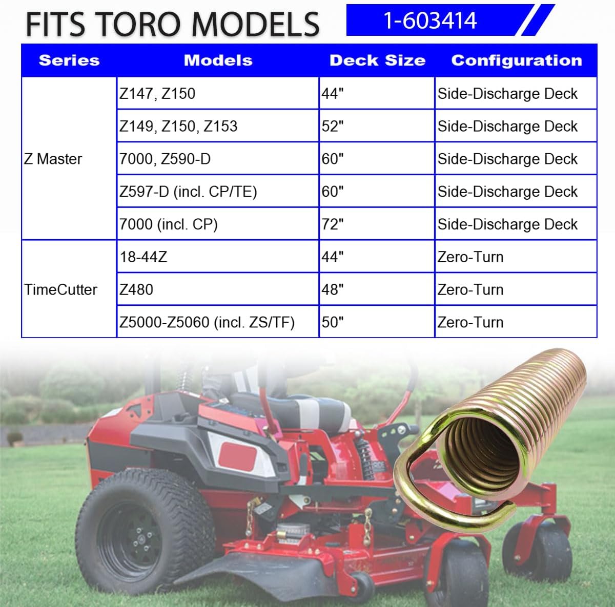 1-603414 Extension Spring Replacement for Toro, Exmark, Lawn-Boy Mowers - Compatible with FMD52, Z Master, TimeCutter Models (1990-2014) - 1 Pack