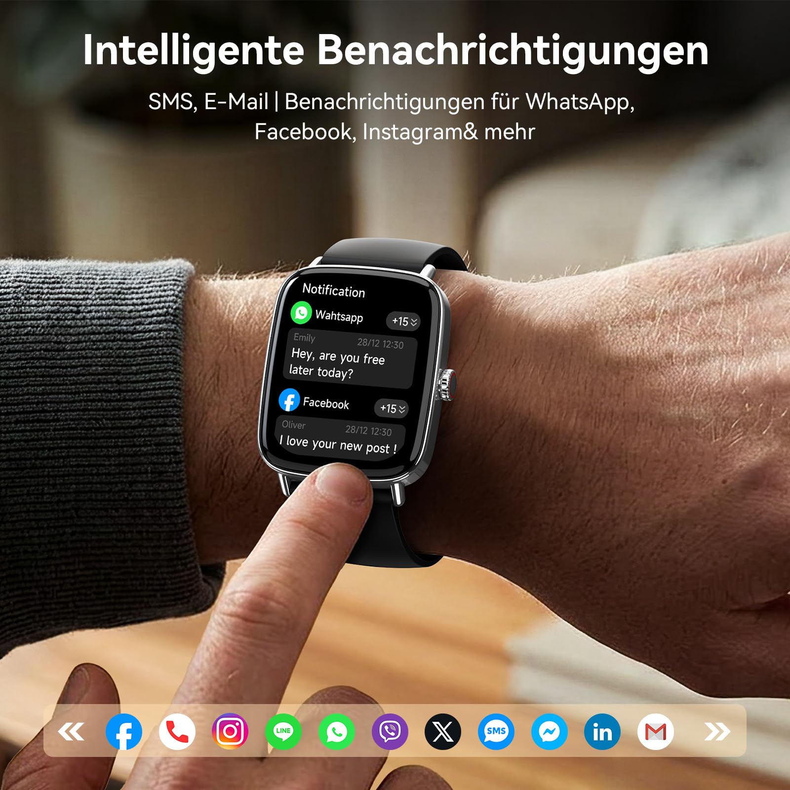 Smartwatch Herren Damen, 1.85" Smart Watch mit Telefonfunktion, Fitnessuhr mit Pulsuhr Schlafmonitor SpO2, 110 Sportmodi Fitness Tracker,IP68 Wasserdicht Schrittzähler Sportuhr für Samsung/iOS/Android