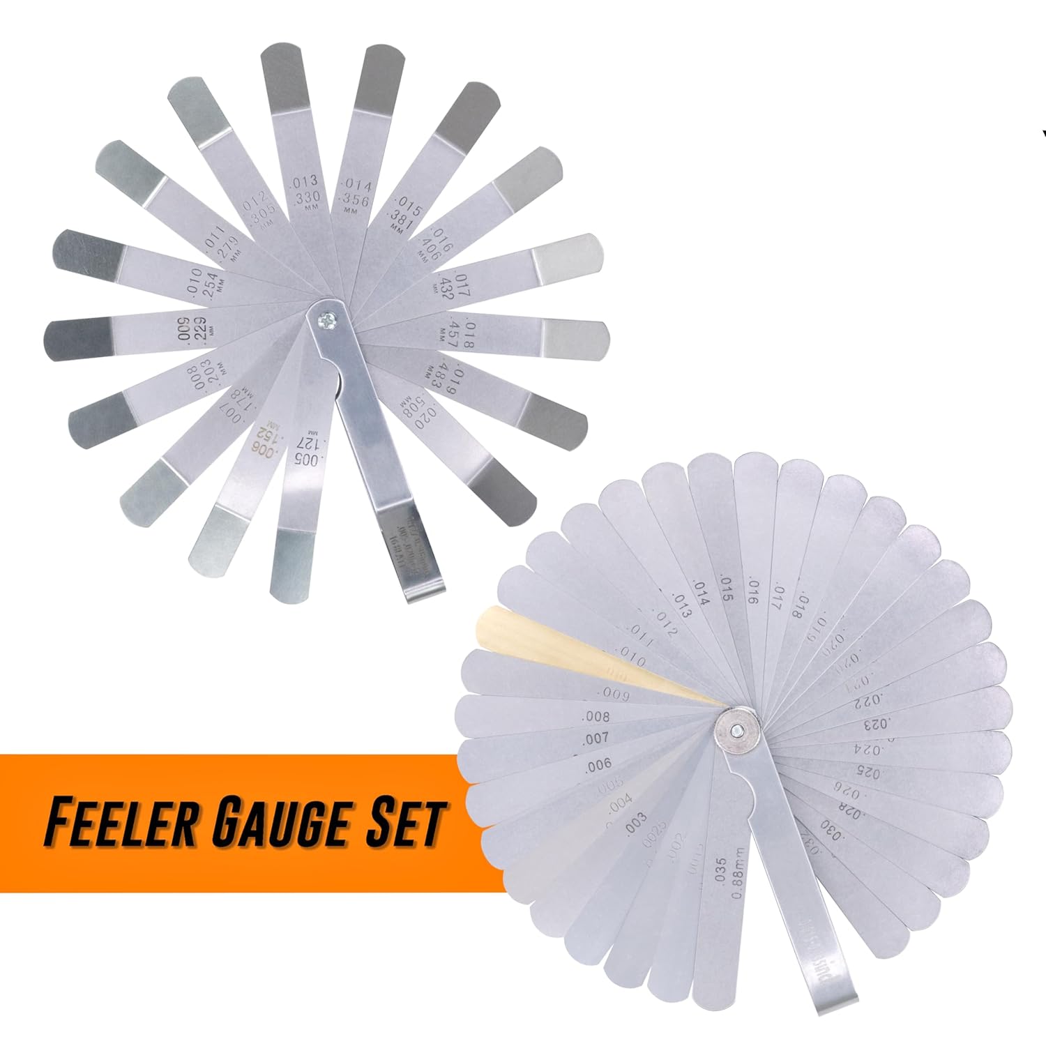 2pc Feeler Gauge Set - Premium Straight & Angled Feeler Gauges for Valves - Inch and Metric Measurement - Gap Tool for Automotive