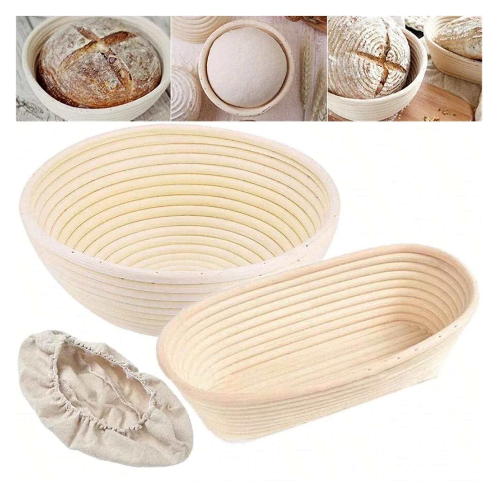 Cesta de fermentación pan, masa ovalada con núcleo ratán, agria usada(Round 22X8.5)