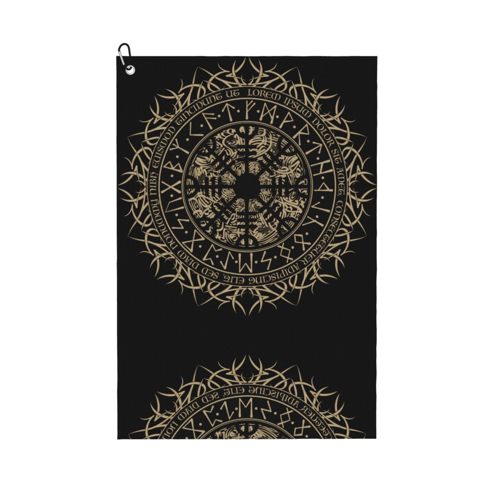 peiyeety Cool Norse Viking Vegvisir Runic Compass Microfiber Golf Towel with Carabiner Clip, 16x24 Inch Absorbent Waffle Weave Towel for Golf Bags