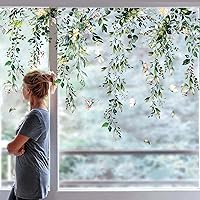 Vista 1 de Whaline 9 Sheets Spring Summer Flowers Window Clings Eucalyptus Flower Glass Stickers Plant Hanging Vine Floral Leaf Reusable Decals Window Privacy