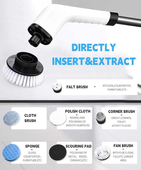 Electric Spin Scrubber Cleaning Brush: Cordless Power Shower Scrubber for Cleaning Bathroom Tub Tiles Car with Long Handle | Portable E Spin Bathtub Spinning Cleaner Scrub Brush Household Use Supplies by houscly - Used condition - Image 8