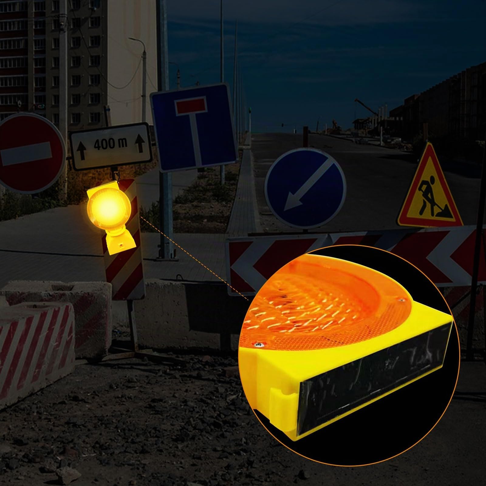 2 Stück Solar-Industrie-Warnleuchten, Solar-Blinklampe mit Haken, wiederaufladbare Sicherheitsbarrikade Warnleuchten, 3 Beleuchtungsmodi für Straßenbau und Fahrzeugnotfall