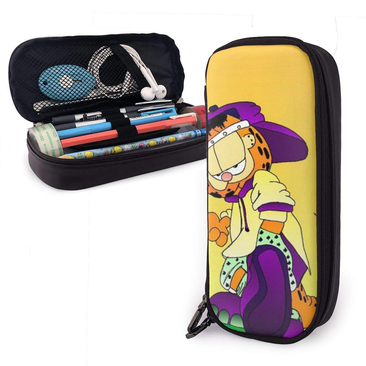 Garfield Hip Hop Big Capacity Pencil Case Leather Pen Case Stationery Bag Zipper Pouch Pencil Holder