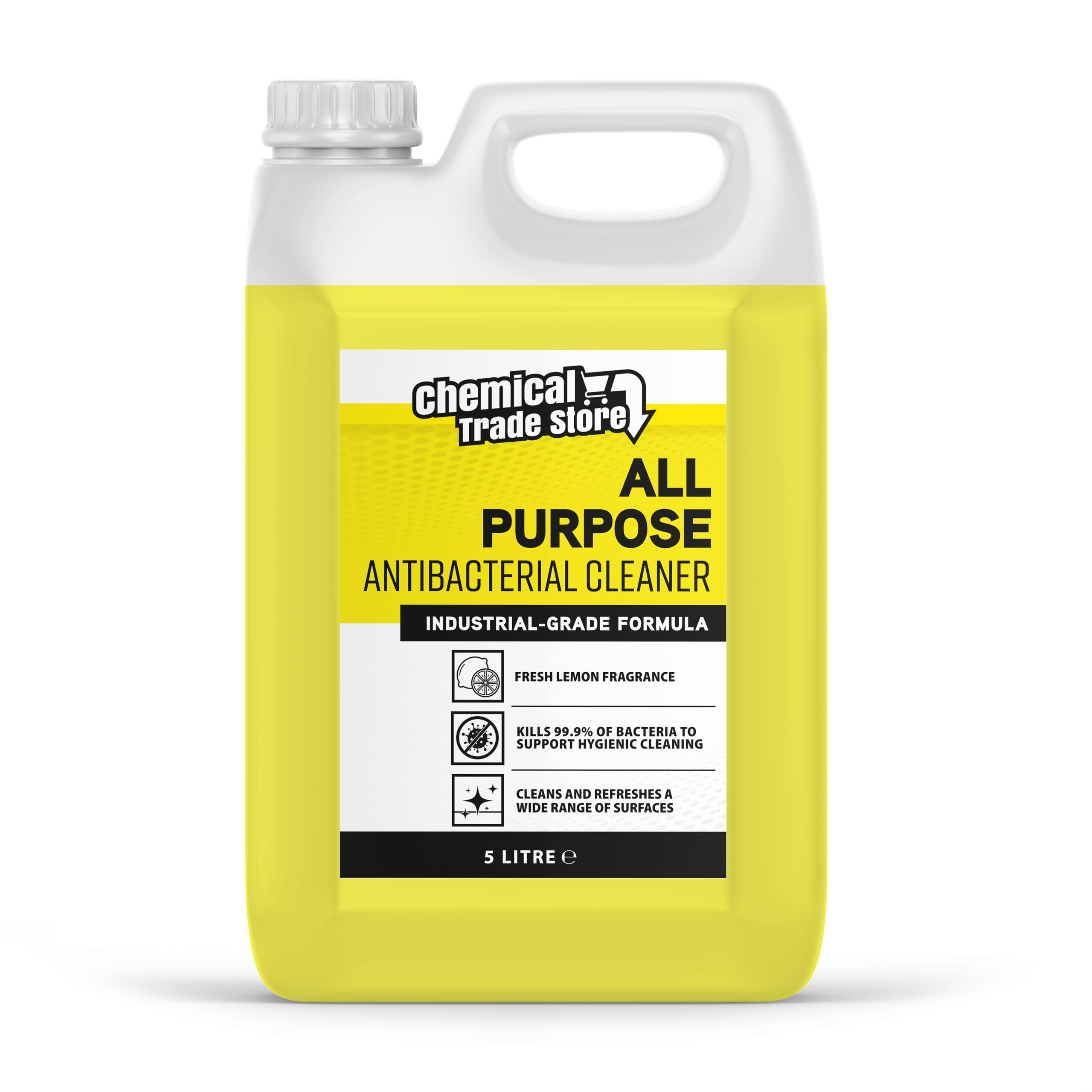 Chemical Trade Store - Antibacterial Cleaner Lemon 5L - Industrial Strength Multi-Surface Disinfectant for Kitchens & Bathrooms, Kills 99.9% of Germs